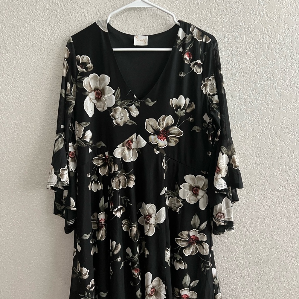 Siren Lily Floral Black Dress- Size XL